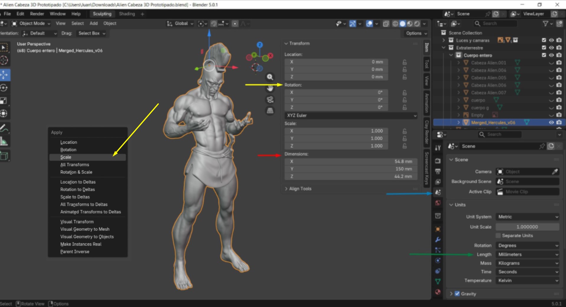 Configuración de medidas y unidades en Blender