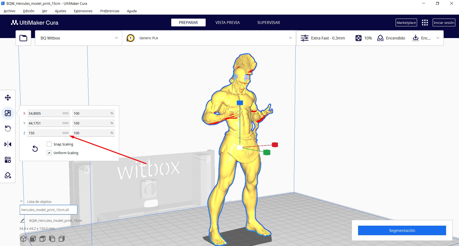 Verificación de dimensiones en el software de impresión